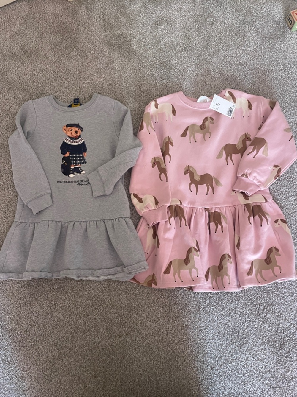H&M Pink Horse Print Ruffle Hem Dress and Ralph Lauren Bear Dress 6